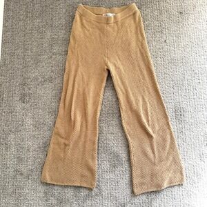 FP Beach Free People XS Hailee Knit Pants Wide Leg Tan Casual Comfy Cotton Blend